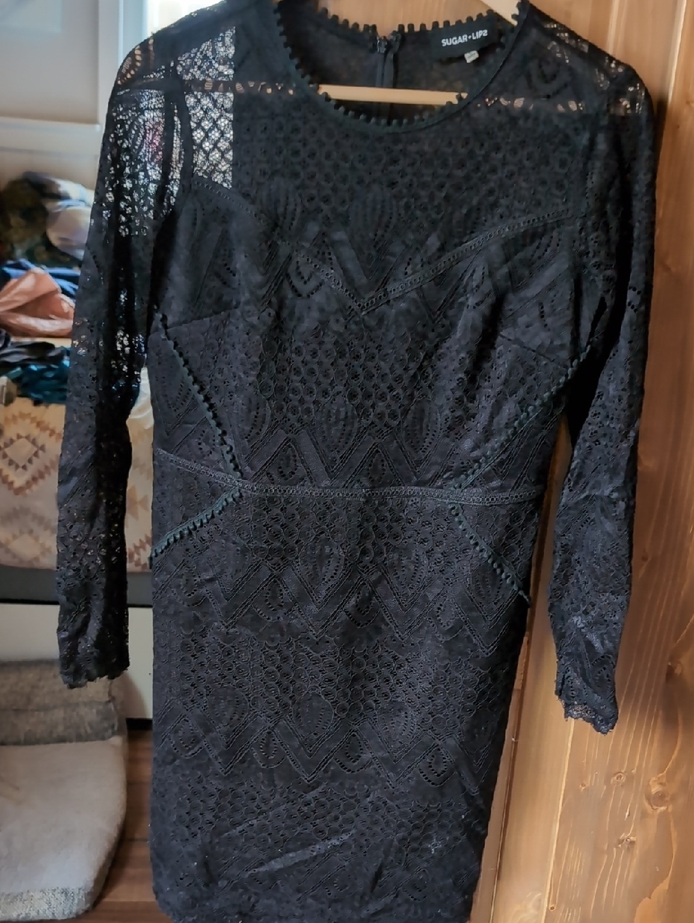 Sugarlips Black Lace Long Sleeve Bodycon Dress